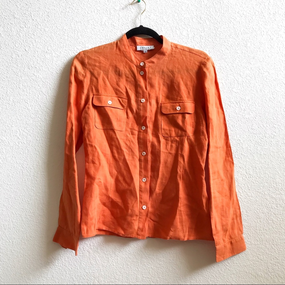 Celine 100% Linen Button Down Top - image 1